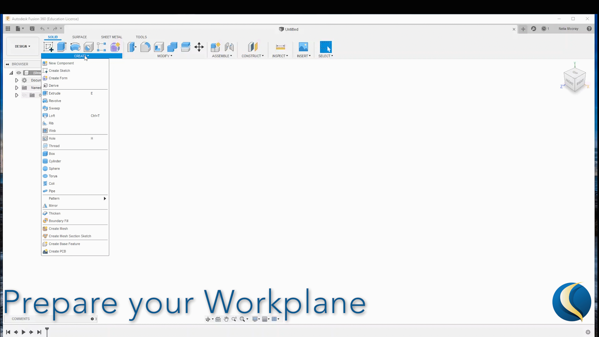 Create a Workplane