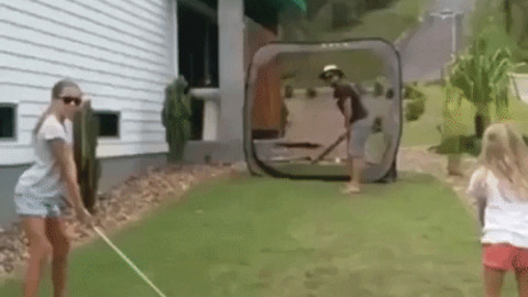 What could go wrong in playing golf and cricket at same time gif