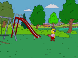gif des simpson où Milhouse joue seul au freesbie. Se le lance et va ensuite le chercher.