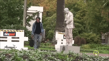 Statue prank in funny gifs