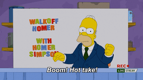 Homer Simpson on a news show saying "Boom! Hot take!"