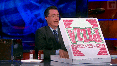 pizza stephen colbert typing workplace