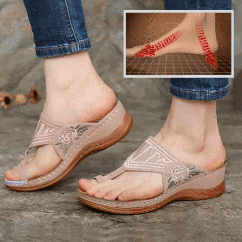 FleekComfy™ Premium Flower Embroidered Orthopedic Wedge Sandals