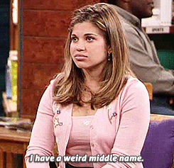 Gif of woman saying "I have a weird middle name."