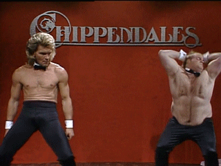 Image result for snl chris farley chippendales gif
