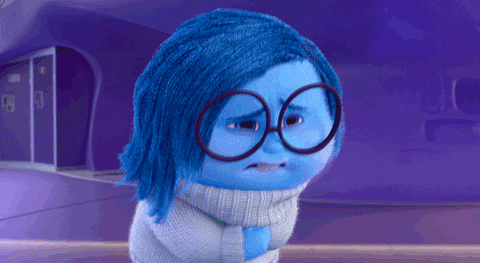 Gif from Pixar's INSIDE OUT. Representation of the struggle of winter depression, winter blues, Blue Monday. Emblematic of the struggle to stay motivated and productive during winter.
