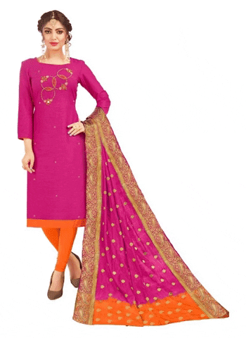 Generic Women's South Slub Cotton Unstitched Salwar-Suit Material With Dupatta (Pink, 2 Mtr)