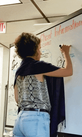 woman writing on a whiteboard