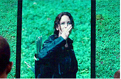 Katniss Everdeen GIF saluting on the big screen from The Hunger Games.