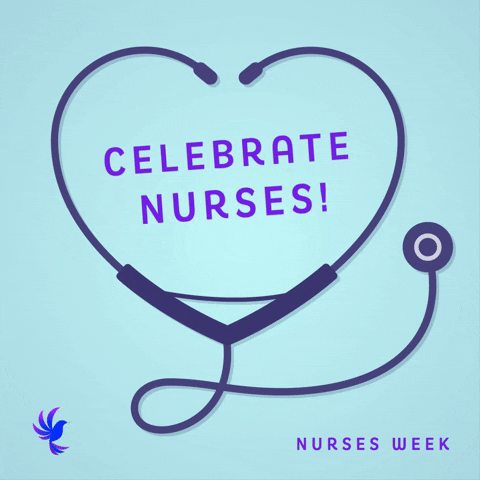 Gif of stethoscope in the shape of a heart with words Celebrate Nurses and Nurses Week