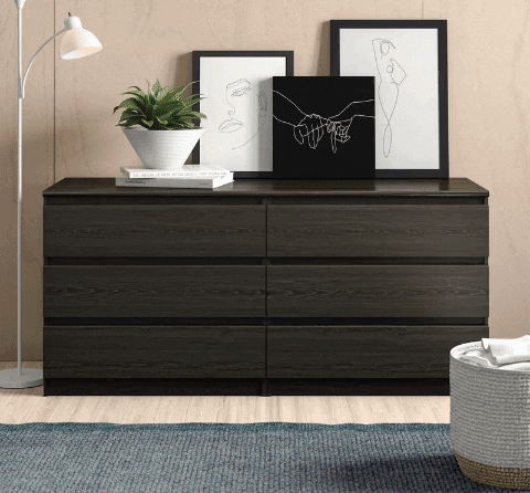 6 Drawer Double Dresser Chest Cabinet Black Wood Bedroom Furniture Storage Home 6 Drawer Double Dresser Chest Cabinet, Black Wood Bedroom Furniture