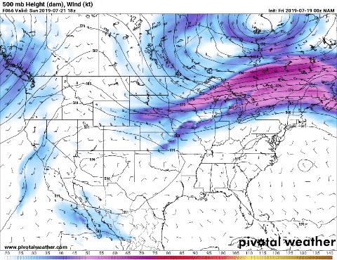 The ridging is moving out and the west-to-east takes a dip. (NAM - Pivotal Weather)