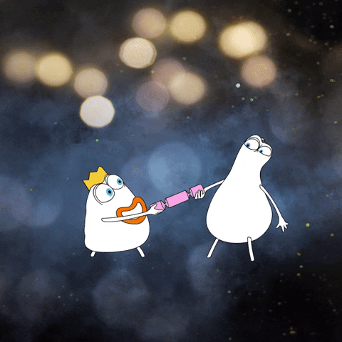 Festive Feature: Animation of two characters pulling a Christmas cracker.