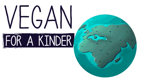 Gif de Terra girando e a frase "Vegan for a kinder world" escrita em preto com o fundo branco