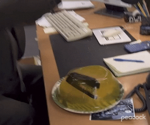 A gif of a scene from the office where the stapler is jello as one of the idea for pranks