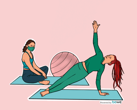 A gif featuring two women doing yoga exercises