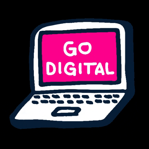go digital written on a cartoon laptop