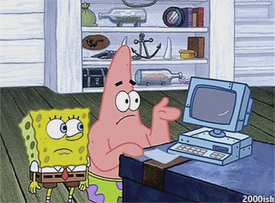 Gif of Sponge Bob crashing a computer