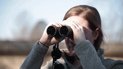 Chica viendo por sus binoculares