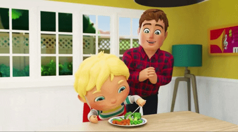 Animación papá viendo comer a su hijo
