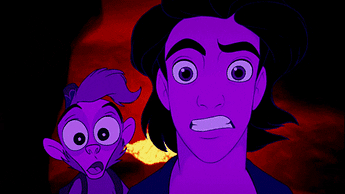 A brown, dark-haired animated character says, "Start panicking," to the monkey on his shoulder.