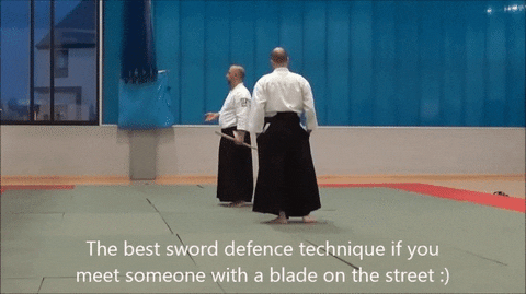 defense master students blade aikido
