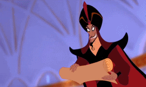 Jafar unfurling a long list of items to the king, like I am to you