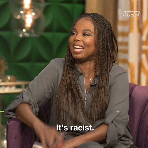 an image of a black girl saying "thats racist"