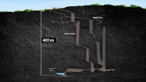 Karta koja pokazuje put speleologa do najniže točke špilje (©ABC News: Paul Yeomans).