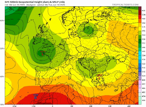 Avance de la depresión entre el martes y el viernes a 500 hPa / GFS / Tropical Tidbits