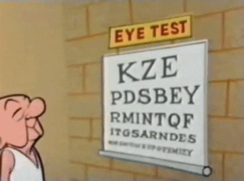 Old man reading an eye exam test 