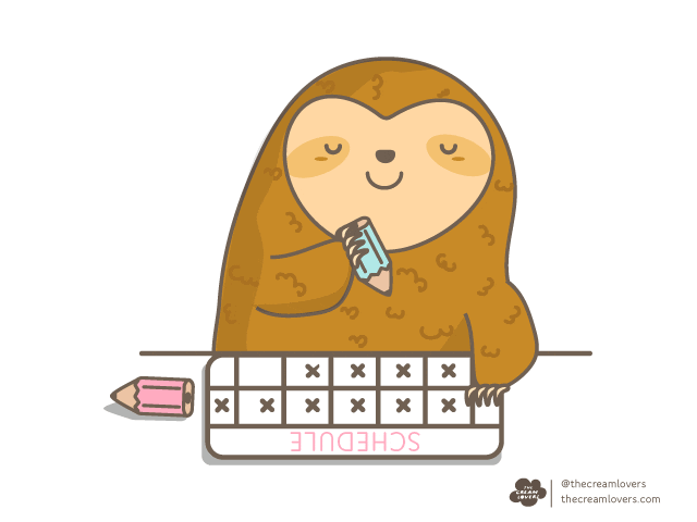 gif of a cartoon sloth filling out a calendar