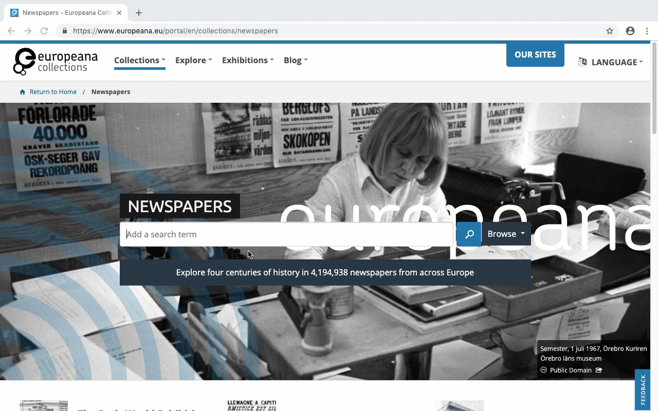 animation showing steps to search for full text newspapers
