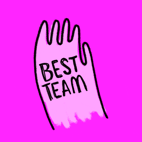 GIF of bright pink background and hand saying "best team.: