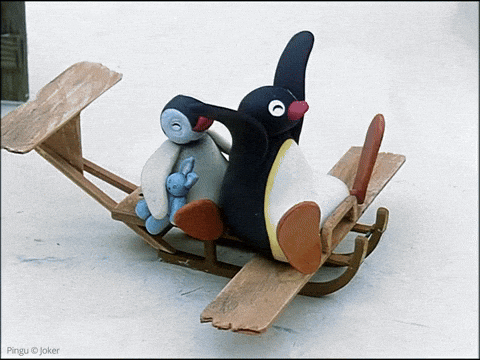 Pingu and Pinga on a sled