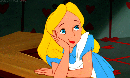 Alice in Wonderland daydreaming with hand on her face