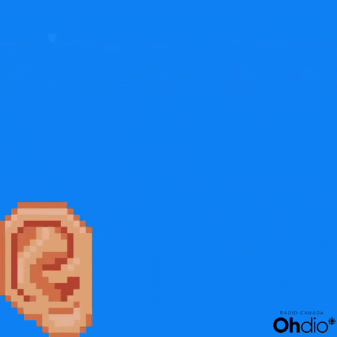 an ear bouncing around the frame against a blue background