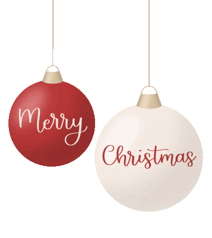 Duas bolas de Natal nas cores vermelha e branca, com a mensagem Merry Christmas, movimentando-se para mostrar como o Natal é comemorado em diferentes países.