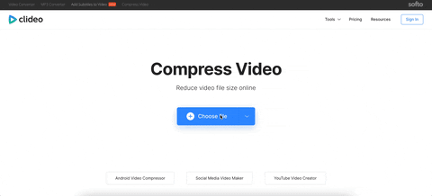 upload a video to compress on clideo