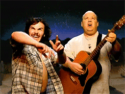 GIF of Tenacious D belting from the music movie "Pick of Destiny" 