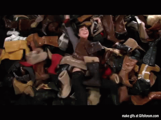 Gif of a woman swimming in a pile of shoes -- on your feet all day