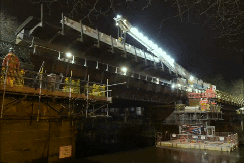 Time-lapse footage shows installation of new bridge – as city leaders become the first to cross it