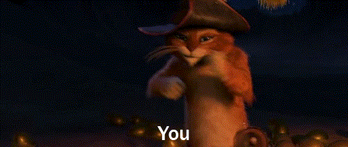 GIF of Puss from Puss in Boots saying "You" and dancing.