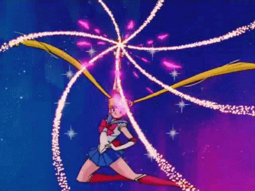 Gif Sailor Moon using an attack on an enemy. Femininity in Sailor Moon blog post.