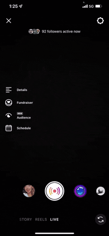 A GIF showing how to schedule a live video on Instagram.