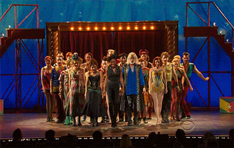 GIF of the Pippin musical revival cast striking a final pose