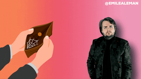 Animated GIF of an empty wallet being checked and found with no money inside.