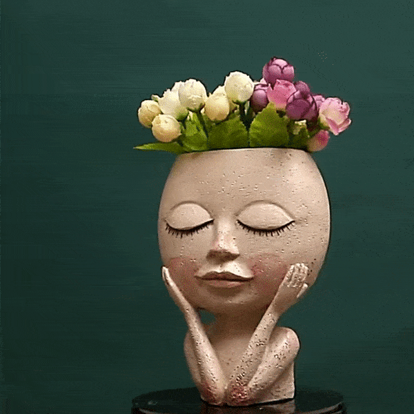 Human Face Vase Decoration Big Eyes Doll Resin Flowerpot Figure Sculpture Crafts Storage Container Flower Arrangement Container