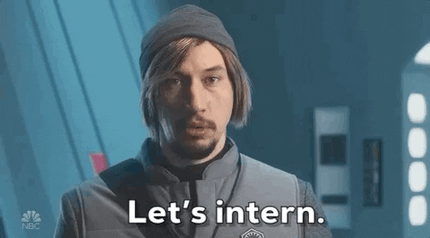 Photo of SNL actor saying, "Let's intern."