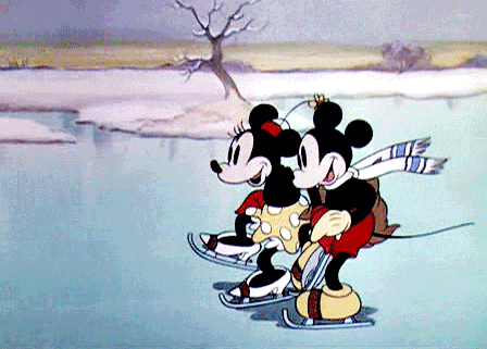 Mickey and Minnie Mouse ice skating